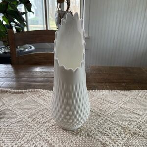 Fenton White Hobnail Milk Glass Swung Vase with Scalloped Top